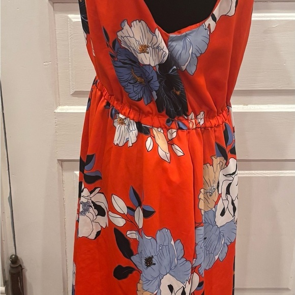Rachel Roy Conchetta Red Floral Crepe High Low Ruffle Collar Dress Sz Large - Picture 4 of 10